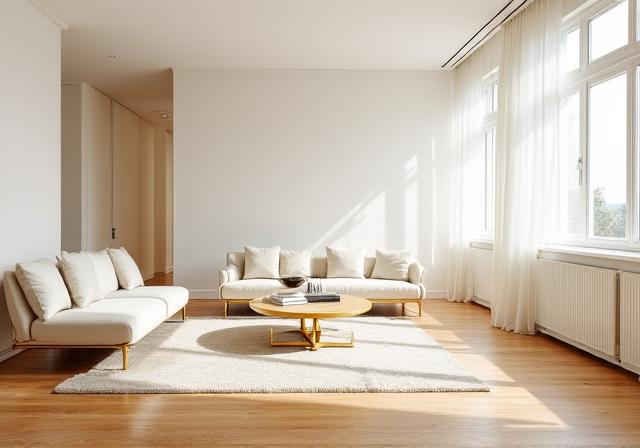 Interno moderno perfettamente ordinato con luce naturale